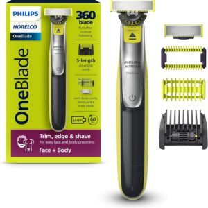 Philips Norelco OneBlade 360 Face + Body, Hybrid Electric Razor and Beard Trimmer for Men with 5-in-1 Face Stubble Comb and Body Hair Trimmer Kit, QP2834/70